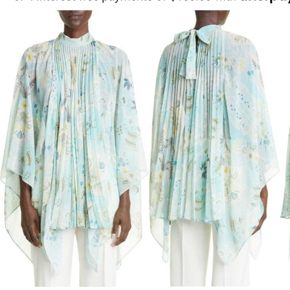 NWT$1000 ETRO Paisley Plisse Pleated Tie Back Light Blue Poncho One Size - Picture 6 of 15